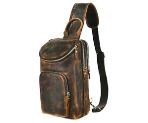 Handadsume Bolso de cuero de caballo loco de triángulo de cuero de caballo loco de Handadsume Bolso cruzado de bandolera para pecho Bolso de viaje de un hombro para hombres Día de bolso para hombres