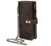 Handadsume Cartera de Piel auténtica Crazy Horse para Regalo de Viaje, Monedero, Tarjetero, Organizador Largo, Cadena RFID,Billetera abrochada, para Hombres 1803 (1803 Café)