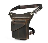 Handadsume Riñonera de viaje de lona y cuero para motocicleta, bolsa de pierna caída en el muslo para hombres y mujeres FB2141, 100% piel auténtica, X3, marrón, M, Estilo vintage retro y elegante