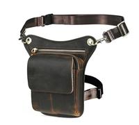 Handadsume Riñonera de viaje de lona y cuero para motocicleta, bolsa de pierna caída en el muslo para hombres y mujeres FB2141, 100 % piel auténtica, 1 color marrón, M, Estilo vintage retro y elegante