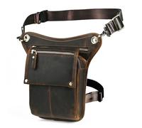 Handadsume Riñonera de viaje de lona y cuero para motocicleta, bolsa de pierna caída en el muslo para hombres y mujeres FB2141, 100 % piel auténtica, 4 unidades, color marrón, M, Estilo vintage retro