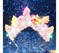 Handcess Tiaras y coronas de concha de estrella de mar iluminadas con luces LED, diadema de corona de caracola brillante, disfraz de sirena, accesorios para el cabello para fiesta rave para mujer