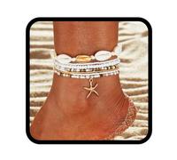 Handcess Tobilleras bohemias con cuentas doradas, pulsera de tobillo con estrella de mar para mujer, talla única, Cuentas, concha, estrella de mar, No es una piedra preciosa