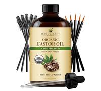 Handcraft Blends Aceite de ricino orgánico prensado en frío en botella de vidrio con cepillos de pestañas, 118 ml, 100% puro y natural, aceite portador de grado premium para el crecimiento del cabello