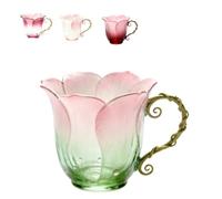 Handcrafted Floral Petal Coffee Mug with Vine Handle,Artistic Floral Ceramic Coffee Mug with Bloom-Shaped Design,Elegant Handmade Tea Cup for Women Friends Home Décor (Colors2)