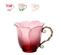 Handcrafted Floral Petal Coffee Mug with Vine Handle,Artistic Floral Ceramic Coffee Mug with Bloom-Shaped Design,Elegant Handmade Tea Cup for Women Friends Home Décor (Colors1)