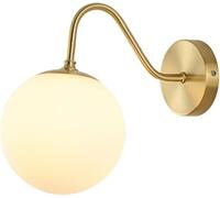 Handcrafted Full Copper Frame Wall Lamp Spherical White Glass Lampshade Wall Light Creative Gooseneck Wall Sconce E26/27 Base for Bedroom Kitchen Apartment