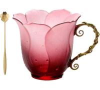 Handcrafted Petal Cup with Vine Handle, Artistic Floral Ceramic Coffee Mug with Bloom-Shaped Design, Artistic Floral Elegant Nature Glass Mug for Women, Friends, Home Décor Gift (colour 2) (Color D)