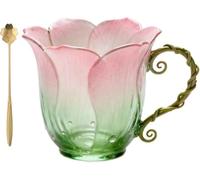 Handcrafted Petal Cup with Vine Handle, Artistic Floral Ceramic Coffee Mug with Bloom-Shaped Design, Artistic Floral Elegant Nature Glass Mug for Women, Friends, Home Décor Gift (Color A)