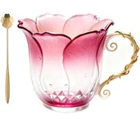 Handcrafted Petal Cup with Vine Handle, Artistic Floral Ceramic Coffee Mug with Bloom-Shaped Design, Artistic Floral Elegant Nature Glass Mug for Women, Friends, Home Décor Gift (Color B)