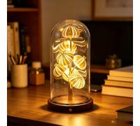 Handcrafted Sea Urchin Shell Night Light,USB Rechargeable Touch Dimmable Warm Lamp,Sea Urchin Glass Dome Table Light with Wooden Base,Ocean Themed Gifts for Bedroom Living Room