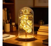 Handcrafted Sea Urchin Shell Night Light,USB Rechargeable Touch Dimmable Warm Lamp,Sea Urchin Glass Dome Table Light with Wooden Base,Ocean Themed Gifts for Bedroom Living Room