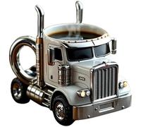 Handcrafted Semi-Truck Shaped Coffee Taza, cerámica & Stainless Steel Novelty Cup, 11oz Funny Trucker Travel Mug with Insulated Handle, Unique Birthday Gift for Men Truck Driver, Home Office Desk