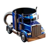 Handcrafted Semi-Truck Shaped Coffee Taza, cerámica & Stainless Steel Novelty Cup, 11oz Funny Trucker Travel Mug with Insulated Handle, Unique Birthday Gift for Men Truck Driver, Home Office Desk