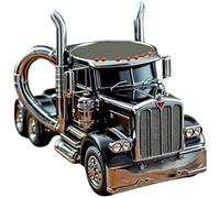 Handcrafted Semi-Truck Shaped Coffee Taza, cerámica & Stainless Steel Novelty Cup, 11oz Funny Trucker Travel Mug with Insulated Handle, Unique Birthday Gift for Men Truck Driver, Home Office Desk