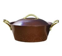 Handcrafted Thickened Pure Copper Hot Pot with Lid - Induction & Gas Compatible, Traditional Handmade Diameter 24.5cm(For induction cooker)
