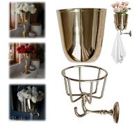 Handcrafted Wall Vessel, Wall Mounted Brass Container Vase, Vintage Wall Vase for Brass Flowers, Wall Vessel Vases for Flowers, for Kitchen Bathroom Organize Decoration (Gold)