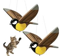 Handcrafted Wooden Chickadee Flapping Ornament, Kinetic Hanging Bird Decor with Moving Wings, Wind Powered Bird Hanging Decoration for Living Room Bedrooms Window, Ideal Gift for Birds Lovers