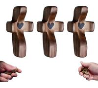 Handcrafted Wooden Cross My Heart, Wood Crosses Fidget, Cross My Heart Wooden, Stress Relief Pocket Cross, Hand Held Cross, Encouragement Gift, Wooden Cross Decoration Gift for Children and Adults(A,3