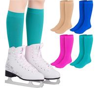 Handepo 4 Pares Calcetines de Patinaje Artístico, Medias Altas, Calcetines de Nailon para Patinaje sobre Hielo y Danza, Nude, Azul Real, Verde Fruta, Rojo Rosa, Talla Única, Unisex Adulto