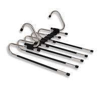 HANDFAM | Percha Pantalones Multiple | Ahorra Espacio en tu Armario y Vestidor 5 Pantalones por Percha 2 Posiciones Vertical y Horizontal | Estructura Resistente y Plegable Incluye Ganchos y Colgador