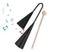 Handheld Agogo Bell, Latin Percussion Instrument, Two-Tone, Wooden Stick Included, Traditional Sound, Perfect For Family Gatherings, Size: 7 Inches, Color: Natural Wood, 1 Piece