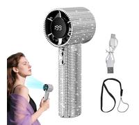Handheld Fan, Portable Neck Fan, Rhinestone Cooling Device, 199 Speed Adjustable Airflow Digital Display Rechargeable for Beach Gym Picnic Travel Outdoor Use, 2.17x2.13x6.14 Inches