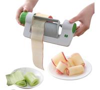Handheld Vegetable and Fruit Slicer, Manual Rotary Peeler with Stainless Steel Blade, Kitchen Tool for Apple, Pear, Radish, Potato Ribbon Cuts, White and Green