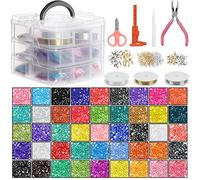 HANDI STITCH 26880 Piezas Material para Hacer Bisuteria Abalorios Pequeños de Cristal con Herramientas y Caja de Almacenaje - Piedras para Bisuteria, Cuerda Elástica, Alicates, Tijeras, Pinzas