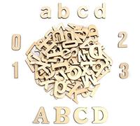 Handi Stitch Letras de Madera y Números Madera sin Acabado (124 Piezas) 52 Letras Mayúsculas y 52 Letras Minúsculas (A-Z) 20 Números (0-9) Piezas Decorativas para Manualidades