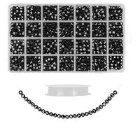 HANDI STITCH (Pack de 1620 Abalorios para Hacer Pulseras Plástico Negro A-Z con Caja de Almacenaje Abalorios Pulseras Redondos 7 mm con Letras Blancas e Hilo Cristal 10 m - Brazaletes, Collares