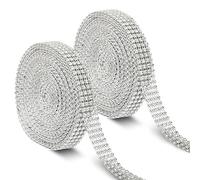 Handi Stitch Set de 2 Cintas Decorativas Imitación de Diamantes Plateadas - 8,22 m por rollo y 20 mm de ancho - Tiras Brillantes Pedreria para Manualidades Vestidos DIY Ropa