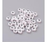 Handicraft Emporium Cuentas acrílicas redondas planas del alfabeto | aproximadamente 20 g | P