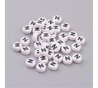Handicraft Emporium Cuentas acrílicas redondas planas del alfabeto | N | Blanco y negro