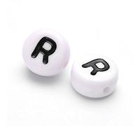 Handicraft Emporium Cuentas acrílicas redondas planas del alfabeto | Negro sobre blanco | Aproximadamente 10 g | R