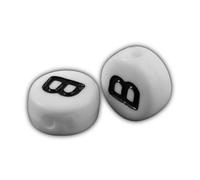 Handicraft Emporium Cuentas acrílicas redondas planas del alfabeto | Negro sobre blanco | Aproximadamente 10 g | B