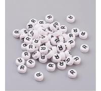 Handicraft Emporium Cuentas acrílicas redondas planas del alfabeto | R | Blanco y negro