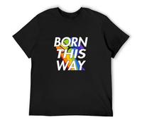 HANDINGMIAO Born This Way Gay Pride Cute Mens Cotton Tshirt Size XL