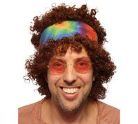 HandinhandCreations Afro Hippie Wig with Tie Dye Bandana Brown Brown Color con los festivales de fiestas hippy de los aos 60 de los aos 60 Hallowee