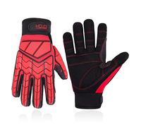 HANDLANDY Guantes antivibración, acolchado SBR, guantes de impacto protectores TPR, guantes de trabajo mecánicos para hombre (mediano, rojo)