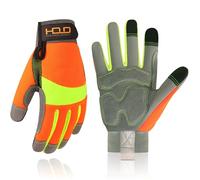 HANDLANDY Guantes antivibración reflectantes de alta visibilidad, guantes de trabajo de seguridad, pantalla táctil, parte trasera de elastano flexible, guantes antivibrantes, M