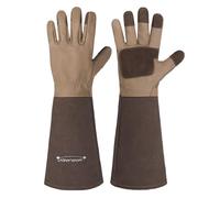 HANDLANDY Guantes de jardinería de poda de rosas para hombres y mujeres, guantes largos a prueba de espinas, piel de cerdo, transpirables y duraderos (M, marrón)