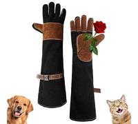 HANDLANDY Guantes de manipulación de animales, a prueba de mordeduras, ideales para poda de rosas, jardinería, cetrería, aseo de mascotas (negro, café, 61 cm)