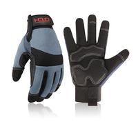HANDLANDY Guantes de trabajo de seguridad antivibración para hombres y mujeres, parte trasera de elastano flexible transpirable, guante de utilidad para pantalla táctil (mediano, gris)