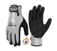 HANDLANDY Guantes de trabajo impermeables de invierno, con aislamiento térmico, guantes para clima frío con agarre para hombres y mujeres, para congelador, almacén de pesca (negro-gris, L)