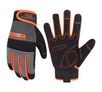 HANDLANDY Guantes de trabajo para hombre y mujer, guantes de seguridad para mecánicos, compatibles con pantalla táctil, flexibles y transpirables (M, naranja-talla para hombre)