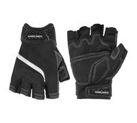 HANDLANDY Guantes de trabajo sin dedos, guantes de trabajo acolchados de medio dedo, guantes de TPR anticolisión para mecánico, almacén, carpintero (negro-reflectante, XL)