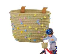 Handlebar Woven Front Basket | 21x16x16cm Cotton Rope & PU Bike Storage Basket | Adjustable Strap Handmade Bicy asket For Kids, Folding Bike, Electric Bôike, Road Cycle | Front Handlebar Carrier
