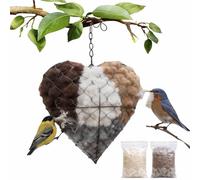 Handmade Alpaca Fiber Bird Nesting Heart,Birds Nests Material Holder,Hummingbird Nest Boxes, Dual-Season Outdoor Bird Shelter, Including 1 Heart Shape Nesting and 2 Bags of Nest Materials (1PC)