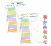 Handmade Bound Weekly Detachable Diet Plan Sheet, 52 Sheets Double Helix Tear-Off Meal Planner and Grocery List, Food/Menu Organizer Notepad for Weekly to Do List (Style-6,2Pcs)
